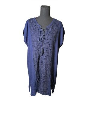 BOHOME dark navy blue crinkle‎ tunic top Size L